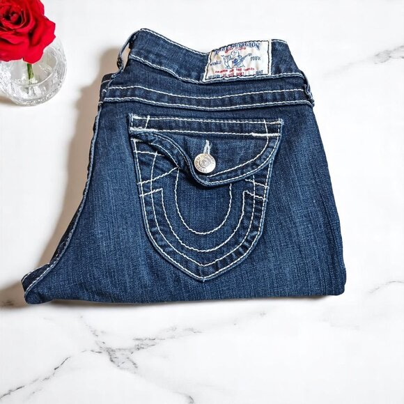 True Religion Hi-Rise Bootcut Jeans 28 Made in USA Vintage 2006 Dark Wash - Picture 1 of 13